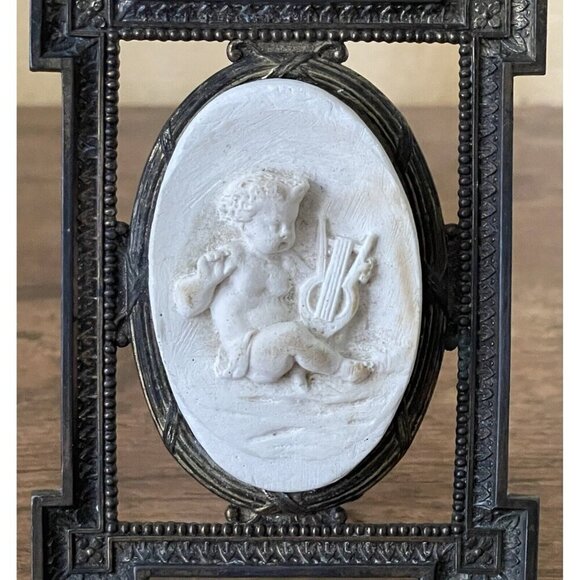 Antique 19th Century Napoleon III French Meerschaum Carved Relief Brass Frame - Picture 3 of 12
